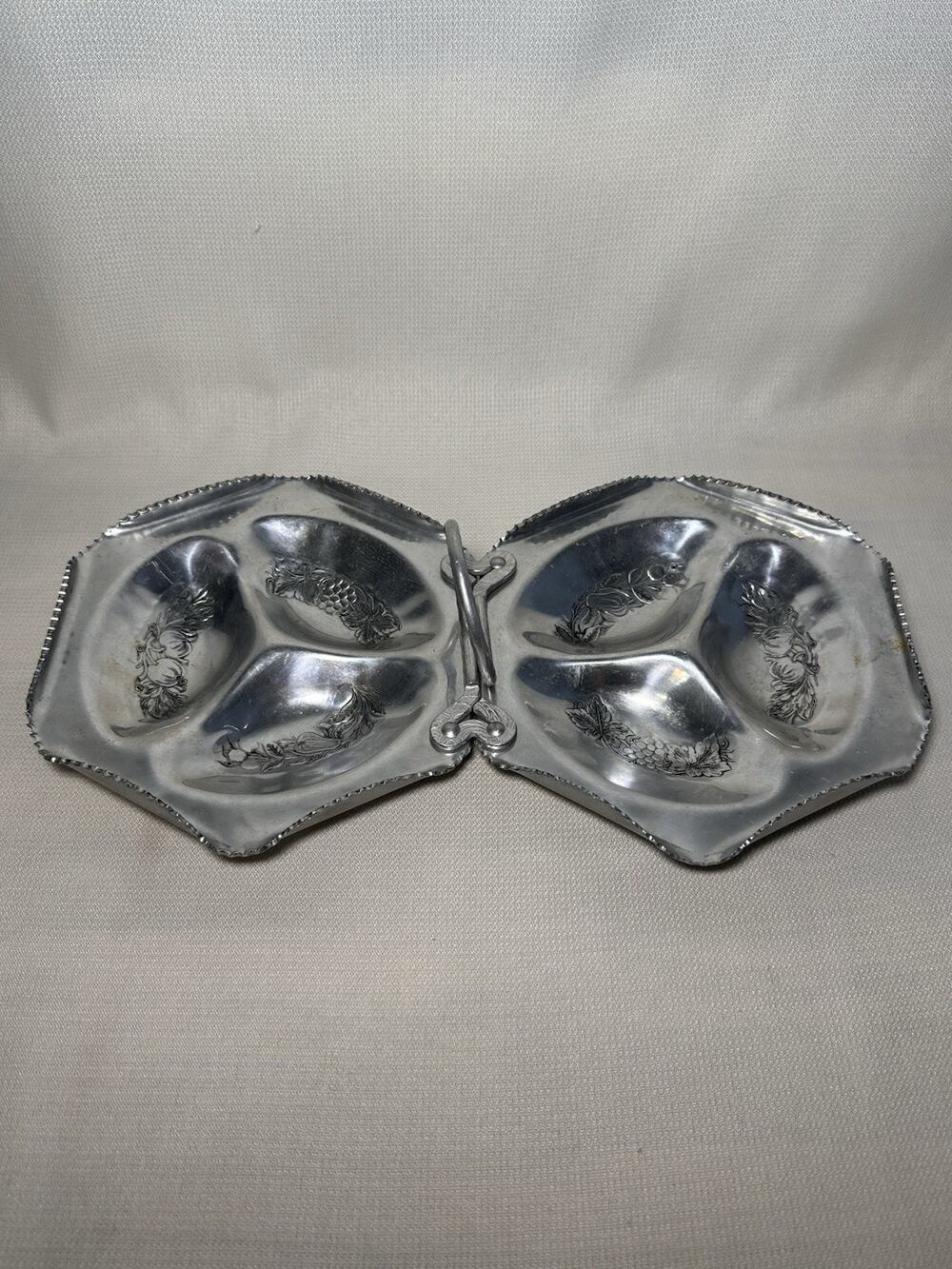 Vintage Cromwell Hand Wrought Aluminum 14.75x8.5” Double Hexagon Tray Fruit